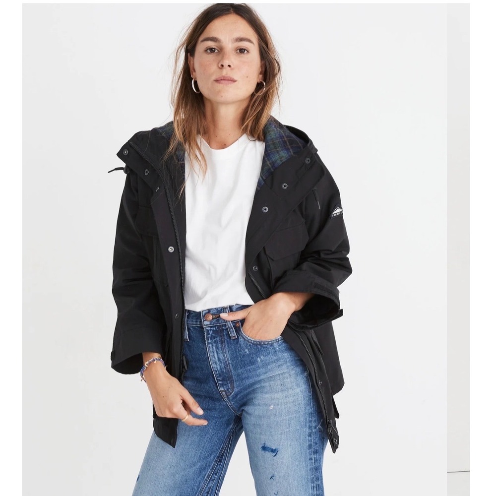Madewell x Penfield Medbury Jacket Black Size M Hooded Flannel Lined